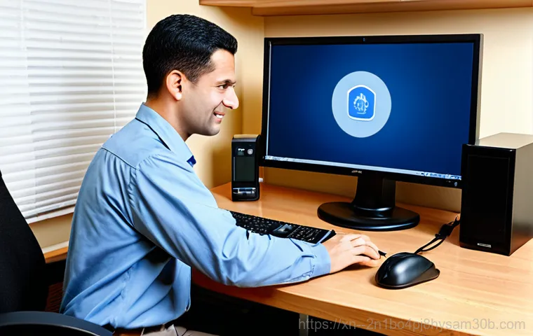 과해동 STATUS_KERNEL_DRIVER_CORRUPTION - A person looking stressed at a computer displaying a blue screen error, surrounded by tools and guid...