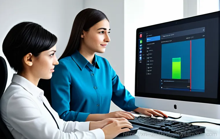 과해동 STATUS_KERNEL_DRIVER_CORRUPTION - A friendly computer technician wearing appropriate attire, helping a customer in their home office, ...
