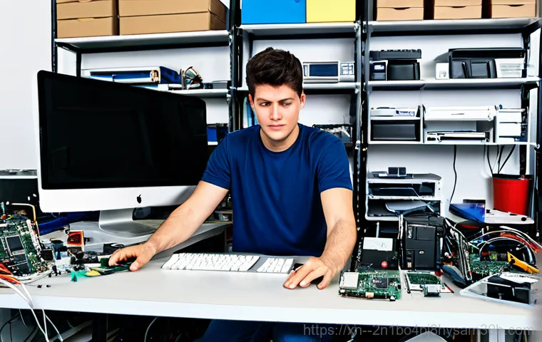 의주로 macosX재설치 포맷  초기화 - **Prompt:** A professional computer technician, fully clothed in appropriate work attire, assisting ...