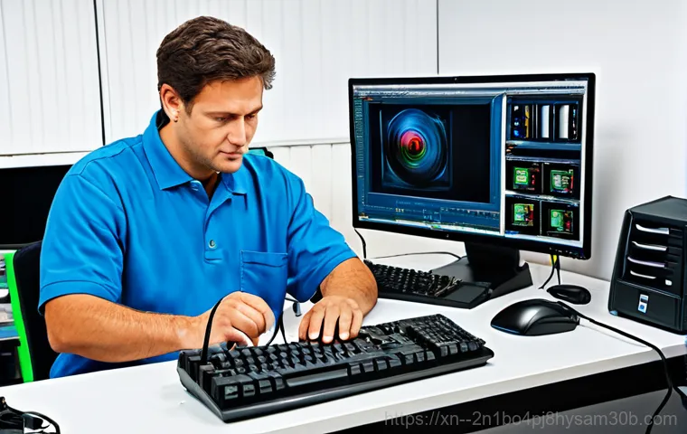 옥길동 STATUS_KERNEL_HEAP_CORRUPTION - A friendly IT technician in a professional uniform assisting a senior citizen with a computer issue ...
