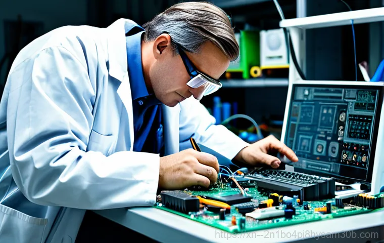 익선동 컴퓨터멈춤 - "A friendly computer repair technician, wearing a clean, professional uniform, assisting a customer ...