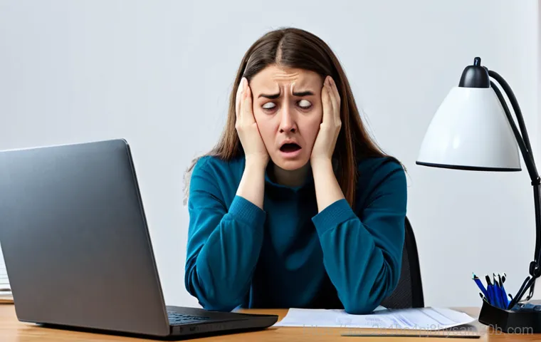미근동 SYSTEM_SERVICE_EXCEPTION - "A technician in professional attire is diagnosing a computer error on a desktop PC in a brightly li...