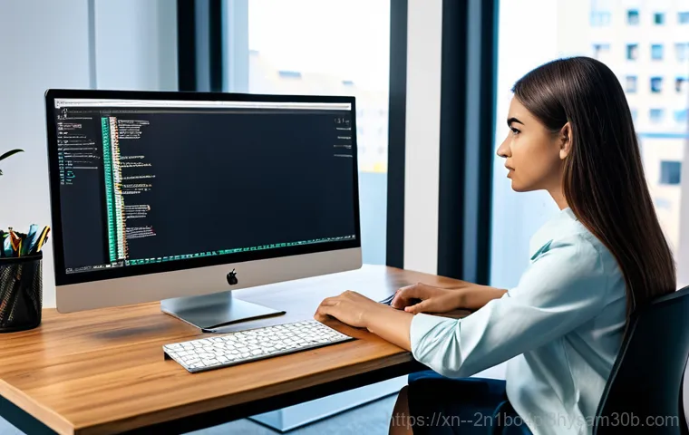 하안동 모니터화면 안나옴 - A brightly lit computer repair shop interior, showcasing a technician diagnosing a monitor issue wit...