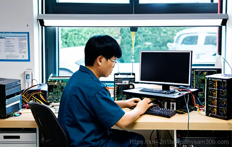 흑석동 ACPI_BIOS_ERROR - **Prompt:** A friendly computer repair technician, fully clothed in a professional uniform, assistin...