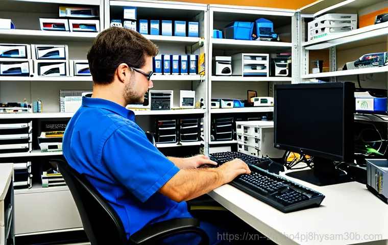 서빙고동 IO_DEVICE_ERROR - "A friendly computer technician, wearing a professional uniform and glasses, assisting a senior citi...
