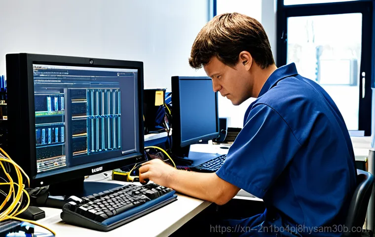 돈암동 STATUS_KERNEL_NETWORK_ERROR - **Prompt:** A friendly computer technician assisting a customer in Donam-dong. The technician is in ...