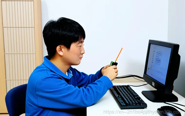 관철동 WIN32K_POWER_WATCHDOG_TIMEOUT - "A concerned IT technician in Gwancheol-dong troubleshooting a computer displaying a blue screen err...