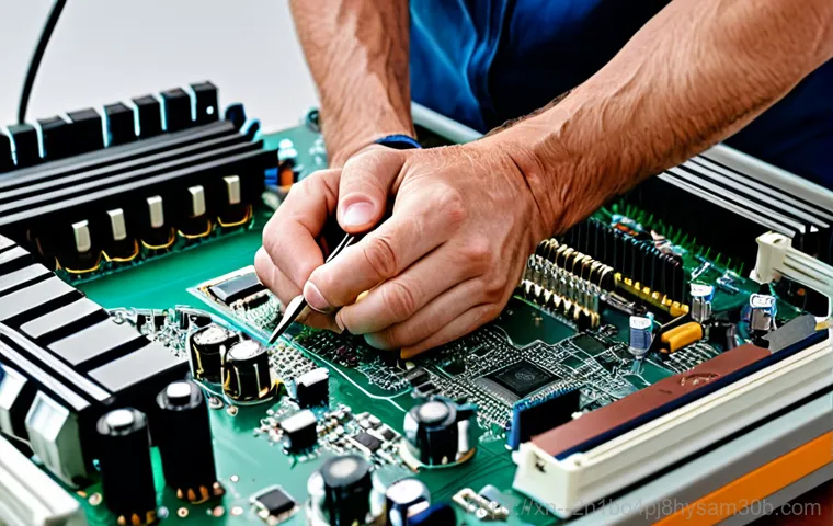 오곡동 STATUS_STACK_OVERFLOW - "A clean and organized computer repair shop, featuring a technician working on a desktop PC, error m...