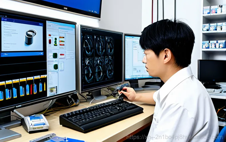 아현동 모니터화면 안나옴 - **Prompt:** A friendly IT support technician, fully clothed in a professional uniform, assisting a f...