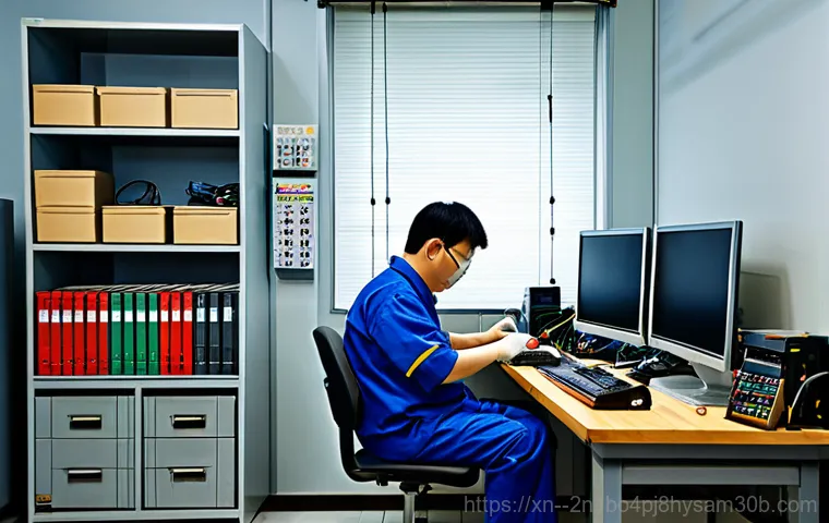흥도동 STATUS_UNSUCCESSFUL - "A friendly computer technician in 흥도동, fully clothed in a professional uniform, helping a senior ci...