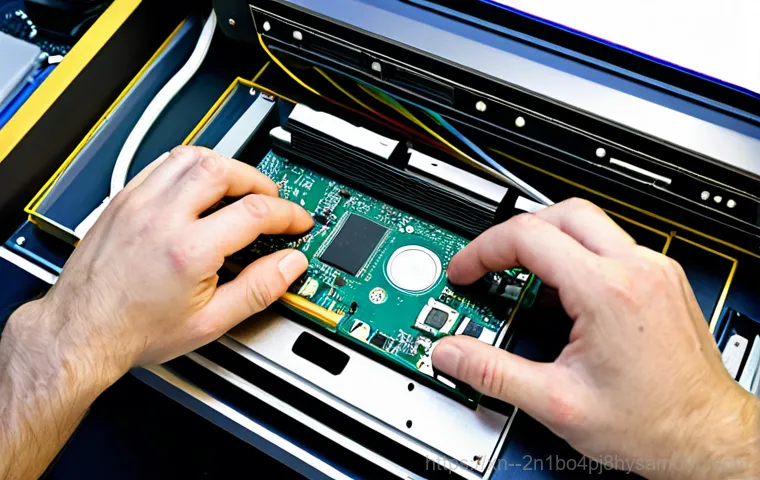 서계동 HDD조립 및 교체수리 - "A clean and organized computer repair shop interior, showcasing various HDDs and computer component...