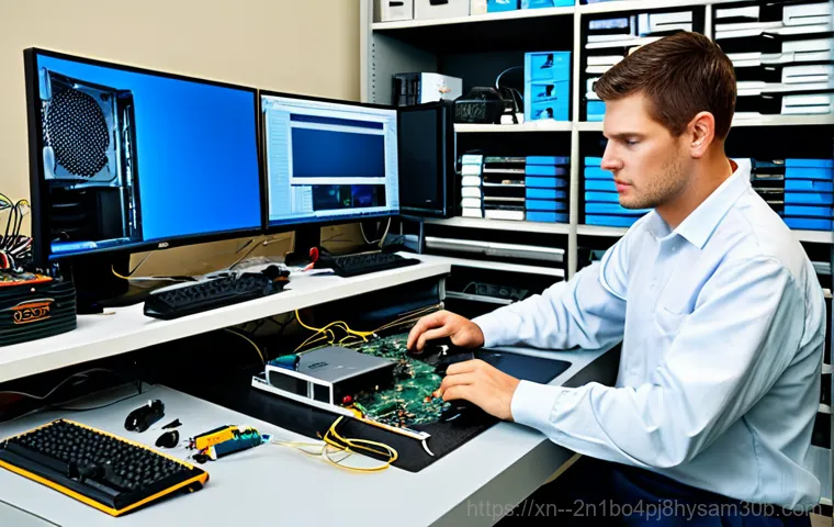 양화동 부팅안됨 - "A friendly IT support specialist, fully clothed in casual but professional dress, helping a custome...