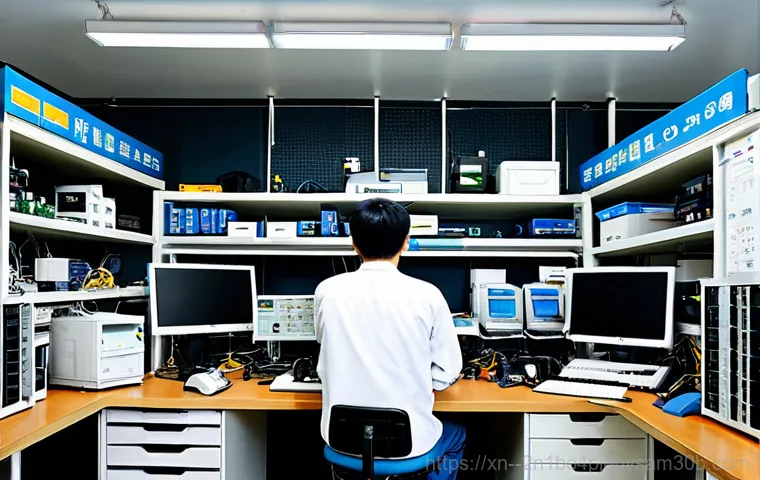 마천동 모니터화면 안나옴 - **Prompt:** A friendly computer technician, "Dongnehyung Computer" branded shirt, assisting a senior...