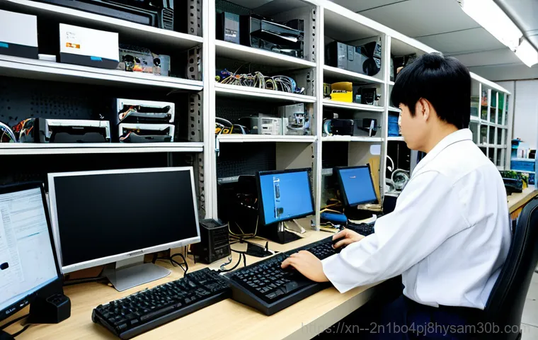 필운동 중고컴퓨터 pc 출장판매설치 - "A friendly computer technician, fully clothed in a professional work shirt, assisting an elderly cu...