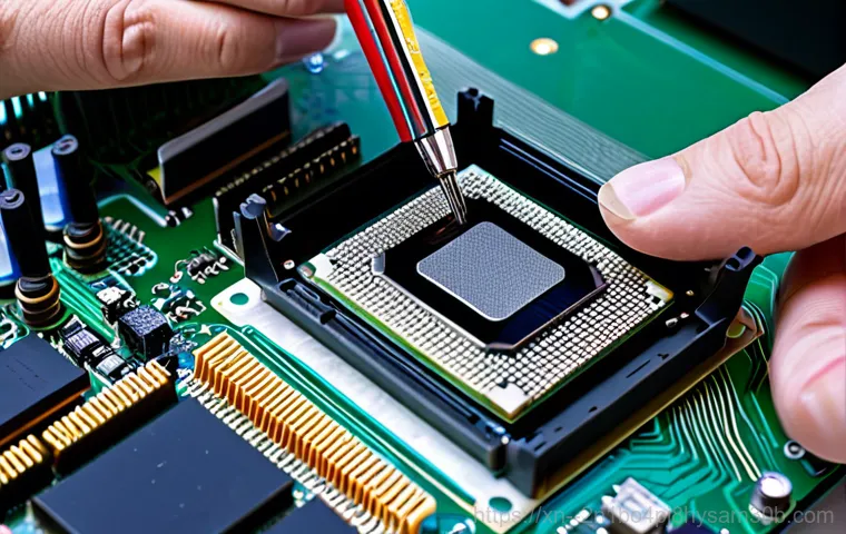 예장동 쿨러조립 및 교체수리 - "A computer repair technician, fully clothed in a professional uniform, carefully cleaning the cooli...