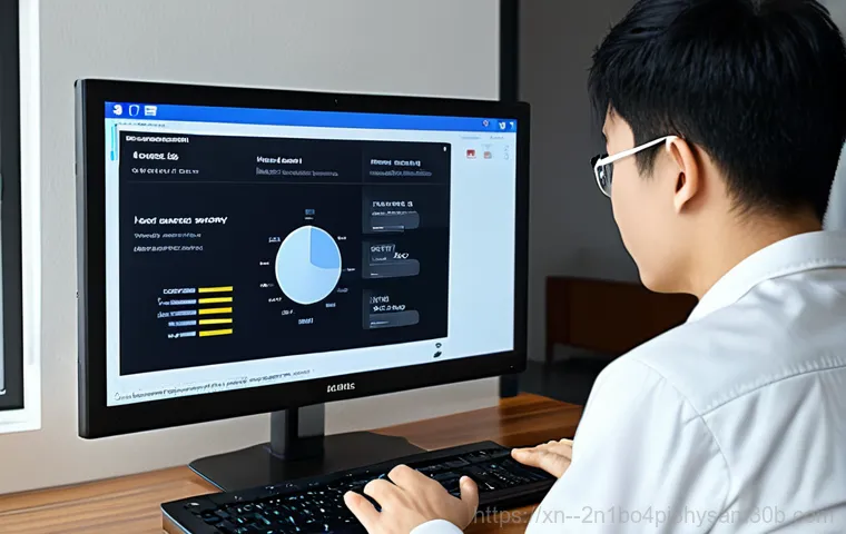 청림동 USER_MODE_HEALTH_MONITOR - "A professional IT technician, fully clothed in a clean, modest uniform, diagnosing a USER_MODE_HEAL...