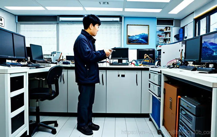 수표동 출장방문윈도우 windows 설치 - **Prompt:** A friendly computer expert, fully clothed, in a well-lit office in Korea, helping a cust...