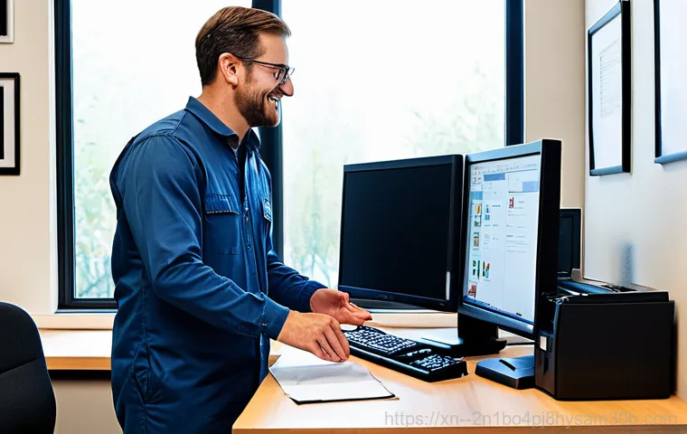 신월동 server출장방문수리점 - **

A professional IT technician in appropriate attire, working on a server rack in a clean, well-li...