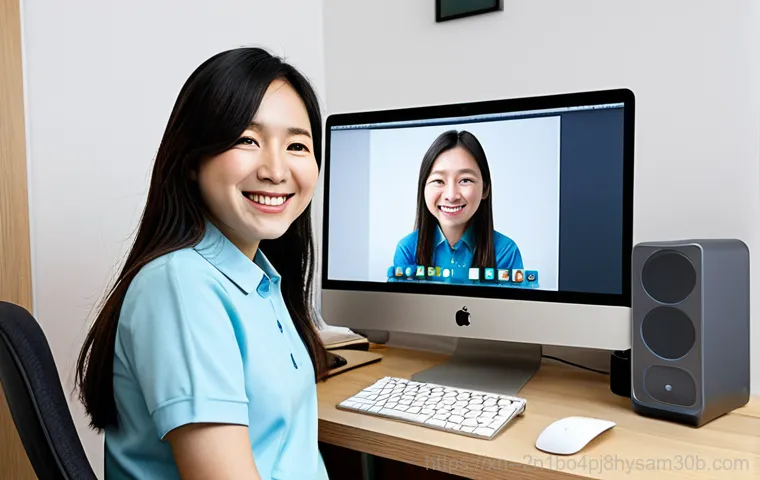 당산동 아이맥 판매 및 수리 - **Prompt:** A close-up shot of an iMac screen displaying a data recovery process. A technician weari...