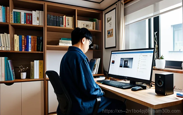 혜화동 신호없음 - **Prompt:** A friendly computer repair technician in a clean, organized workshop, diagnosing a monit...