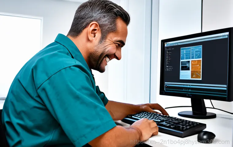 남영동 UNEXPECTED_KERNEL_MODE_TRAP - "A clean and organized computer repair shop, fully clothed technician working on a desktop computer,...
