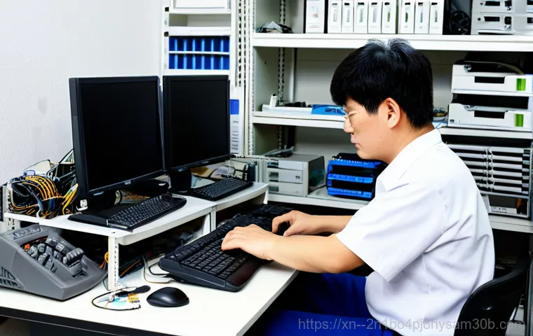 서초구 프로그램응답없음 - **Prompt:** A friendly computer technician assisting a senior woman with her computer at home in Seo...
