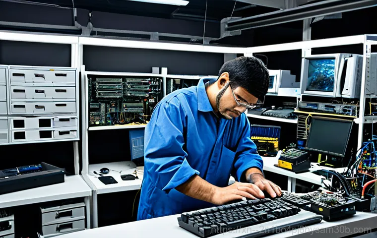 서강동 STATUS_DISK_READ_FAILURE - **Prompt:** "A friendly IT technician, fully clothed in a professional uniform, helping a customer w...