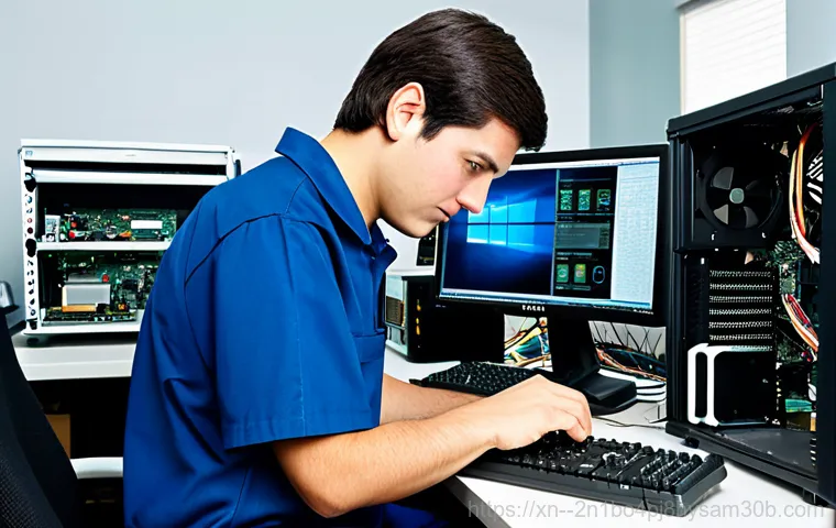 강매동 THREAD_STUCK_IN_DEVICE_DRIVER - Frustrated User & Blue Screen**

"A person sitting at a desk looking frustrated at a computer displa...