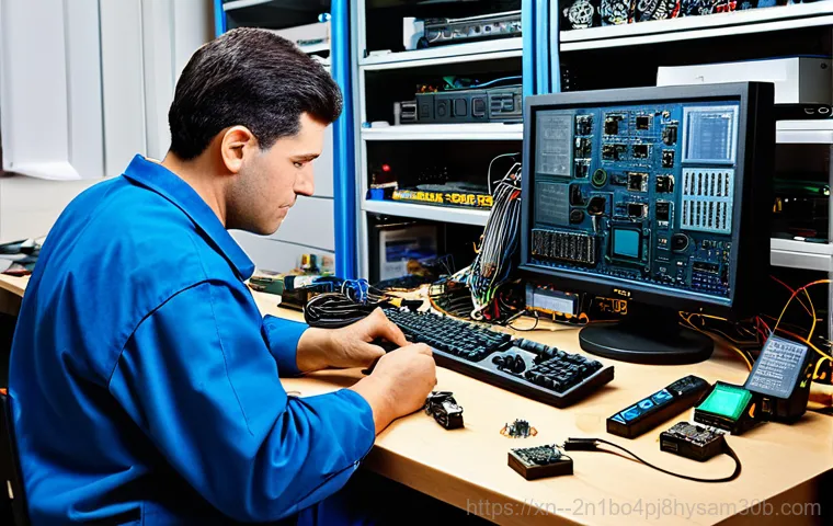 주교동 컴퓨터멈춤 - "A friendly neighborhood computer repair technician helping a customer with their desktop PC in a br...