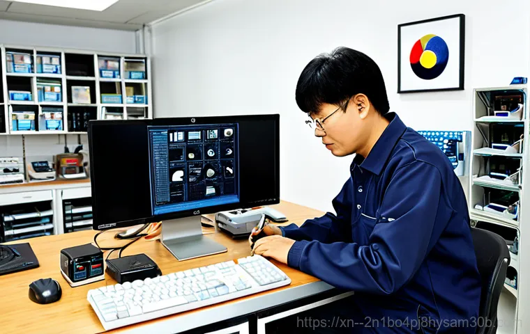 서초동 신호없음 - **Prompt:** A friendly computer repair technician assisting a customer in their home office, demonst...