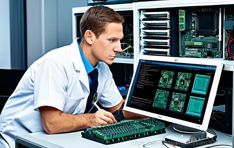 남가좌동 컴퓨터멈춤 - "A friendly computer technician wearing a clean, professional uniform, assisting a senior woman with...