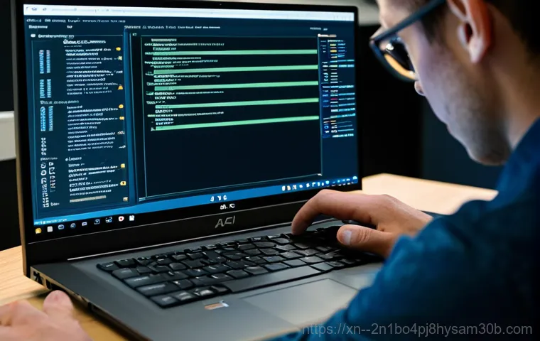 덕은동 ACPI_BIOS_ERROR - A young adult, late at night, sits in a dimly lit room, staring in dismay at a desktop computer moni...