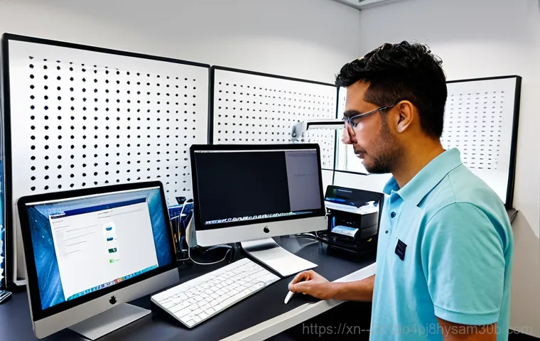 발산동 아이맥 판매 및 수리 - **Image Prompt 2: Non-Booting iMac - Expert Diagnosis and User Relief**
    A two-panel or split-sce...