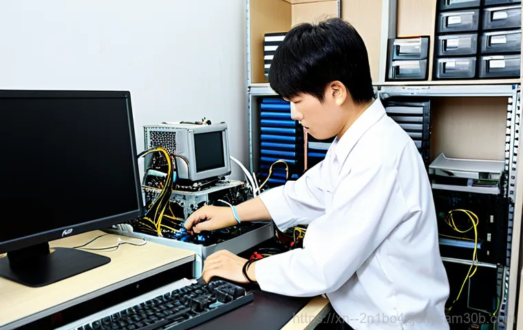 노원구 파워조립 및 교체수리 - **Frustrated User with Dead Computer:** A close-up shot of a person in their late 20s to early 30s, ...
