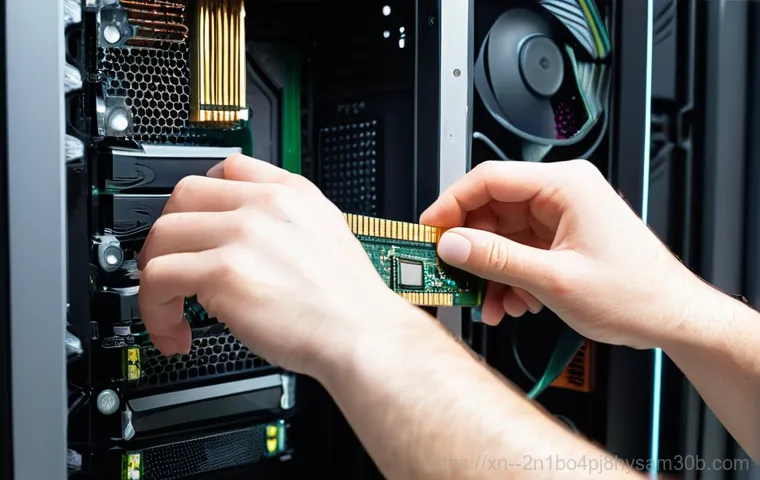 철산동 신호없음 - **Checking Computer Cables:** A close-up, over-the-shoulder shot of an adult, dressed in everyday cl...