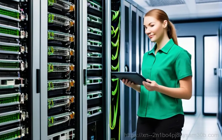 동선동 서버출장방문수리점 - **Prompt 2: Expert Server Hardware Diagnosis**
    "A female IT engineer, wearing a light grey anti-...