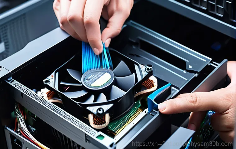 용신동 블루스크린 - A professional computer repair technician, mid-30s (male or female), wearing a clean work uniform or...