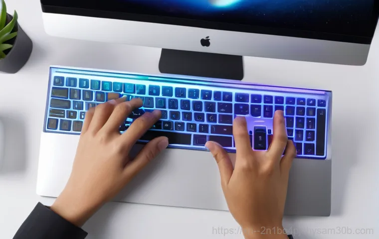 다동 해킨토시 재설치 포맷  초기화 - A person, appearing slightly frustrated but determined, is seated in front of a modern computer setu...