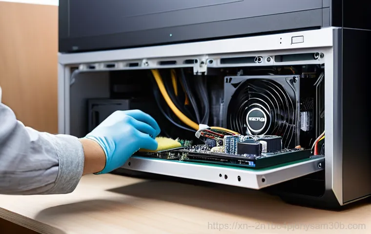 구로동 파워조립 및 교체수리 - **A professional computer technician replacing a power supply unit.**
    A highly detailed image sh...