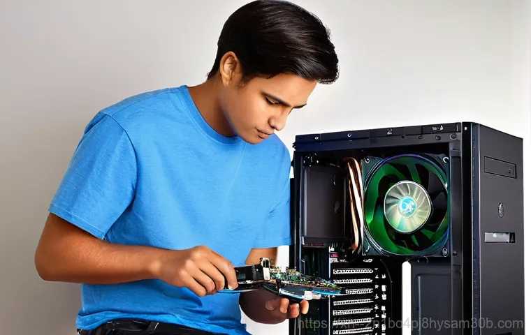 서강동 HARDWARE_FAILURE - A young professional, wearing business casual attire, sitting at a desk with a modern laptop display...