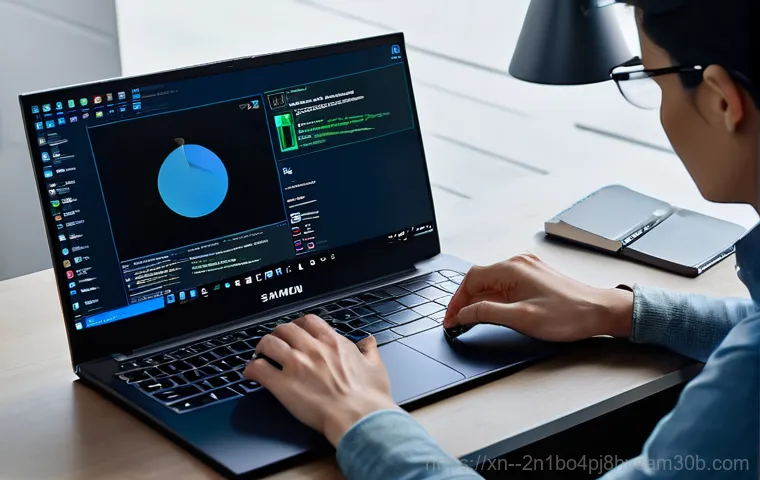 우면동 all boot options are tried - An overhead shot looking down at a person's hands delicately pressing keys on a Samsung laptop keybo...