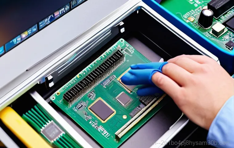 중곡동 HARDWARE_MEMORY_FAILURE - **Prompt:** A close-up, high-tech, and slightly abstract view inside a desktop computer case. The fo...