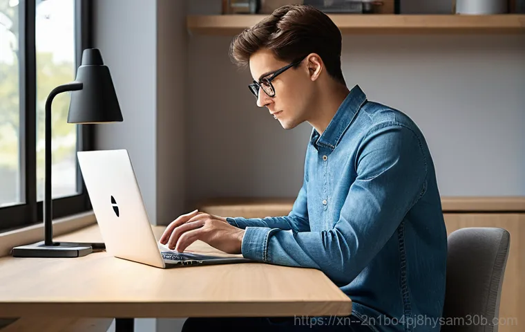 북면 윈도우10 windows10 재설치 포맷  초기화 - A middle-aged adult, dressed in casual, modern attire, sitting comfortably at a clean, well-lit home...