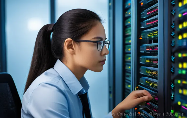 미근동 STATUS_KERNEL_THREAD_TIMEOUT - A realistic and slightly dramatic depiction of an overloaded, modern data center. Server racks are g...