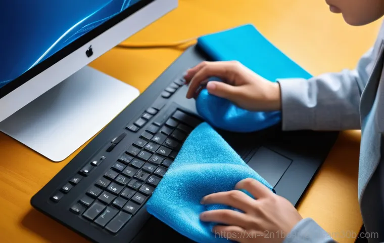 이문동 STATUS_KERNEL_DISK_ERROR - A close-up shot of a person's hands (gender-neutral, wearing a long-sleeved shirt) carefully inspect...