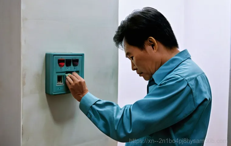 주교동 케이블연결확인 - A young Korean man in his early 20s, wearing a t-shirt and jeans, is troubleshooting a "No Signal" m...