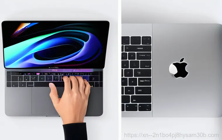구산동 맥북프로 판매 및 수리 - A close-up of a modern MacBook Pro (M1 or M2 aesthetic) with a severely cracked screen displaying co...