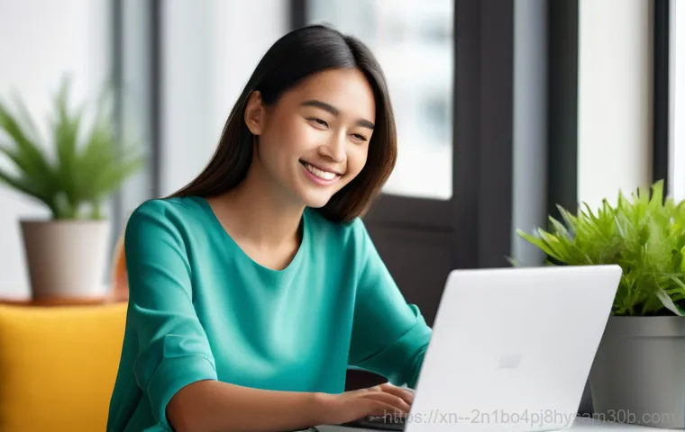 고양시 윈도우10 windows10 재설치 포맷  초기화 - A close-up shot of hands, possibly a woman's, with neat fingernails, hovering over a modern laptop k...
