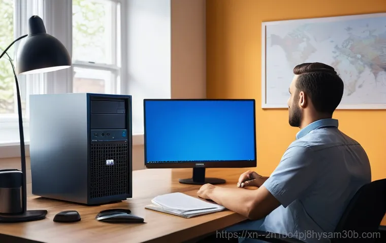 공항동 BAD_SYSTEM_CONFIG_INFO - **Prompt:** A person with a determined expression is actively troubleshooting a desktop computer. Th...