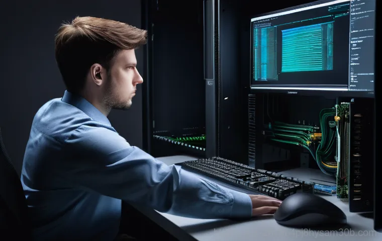 난곡동 MULTIPLE_IRP_COMPLETE_REQUESTS - A young professional sits at a modern home office desk, looking visibly frustrated and surprised. Th...